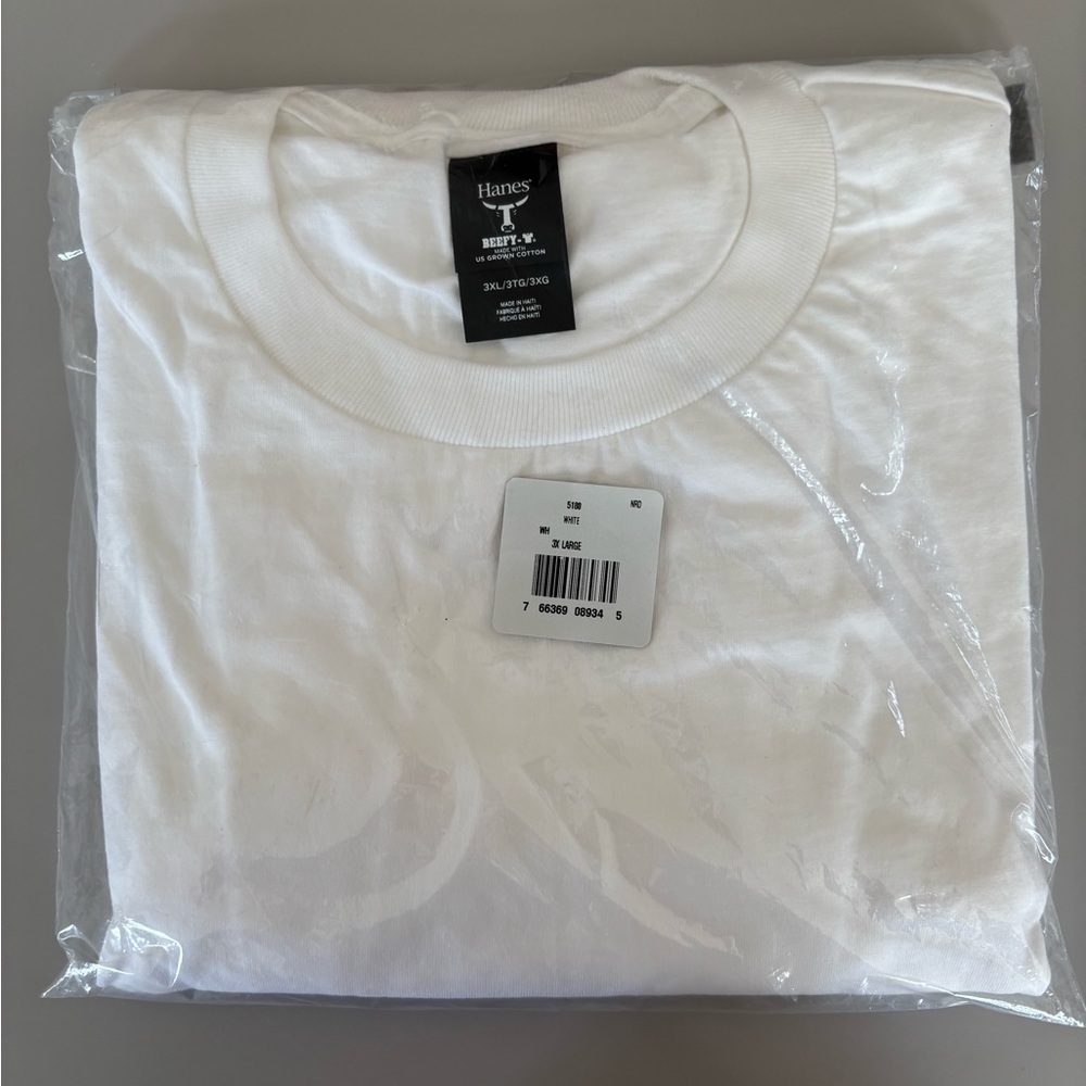HANES 3XL Beefy Tee - Menās white short sleeve T shirt - New in Pkg. 100% cotton - Picture 2 of 5